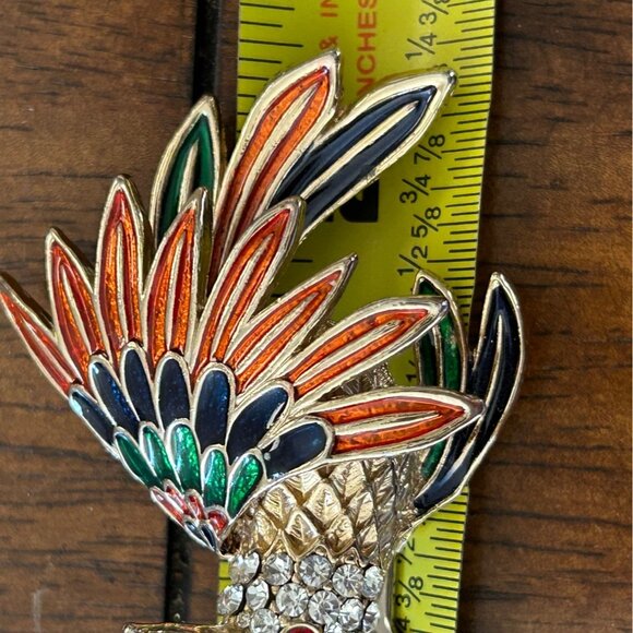 Vintage Hummingbird Brooch Rhinestone Accents Enameled Wings Gold-Tone Nature - Picture 16 of 16